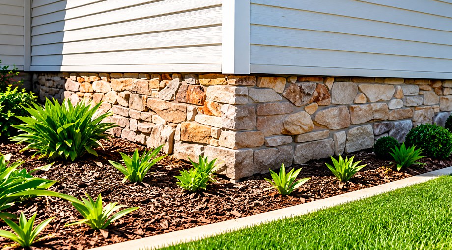 Stable stone foundation along the side of a house