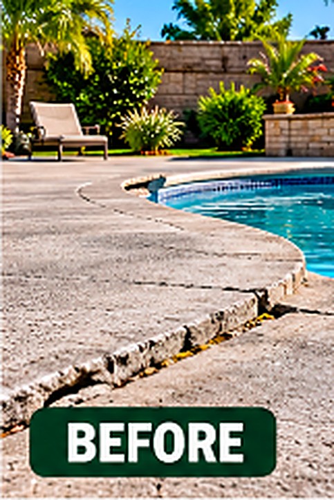 Pool Deck before concrete leveling, with sunken and cracked slabs
