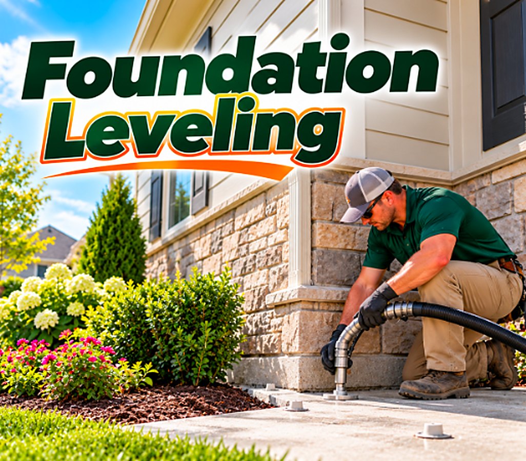 Foundation Leveling technician lifting a settled concrete slab in Pomona, CA