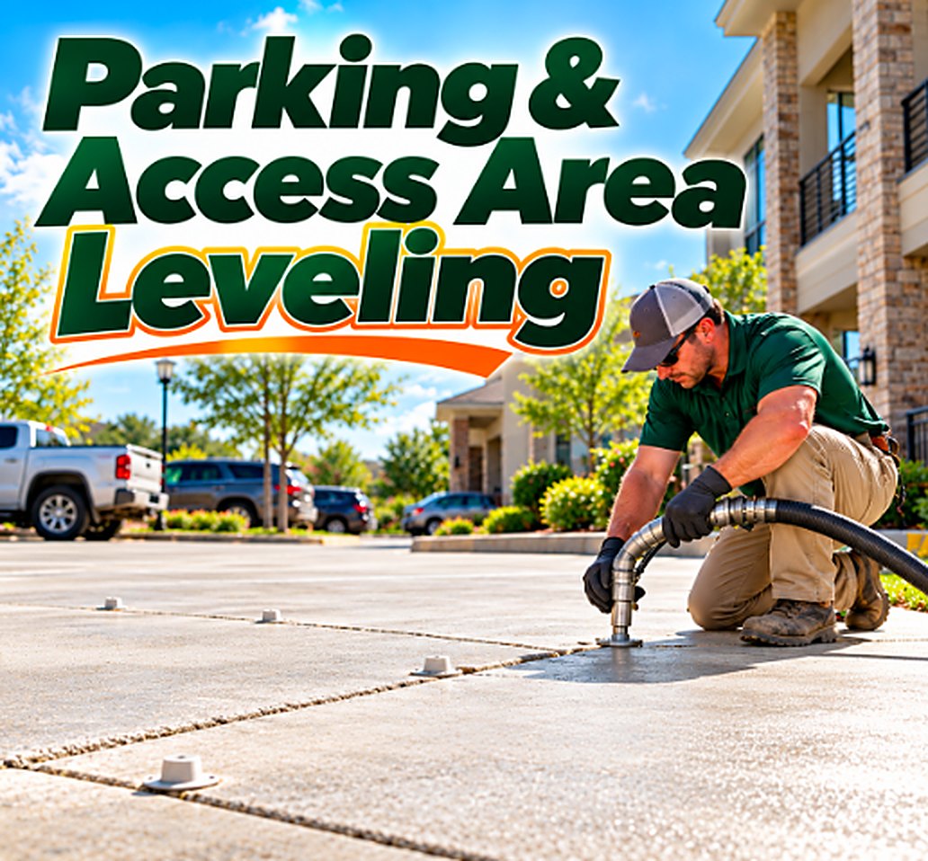 Parking & Access Area Leveling technician lifting a settled concrete slab in Pomona, CA