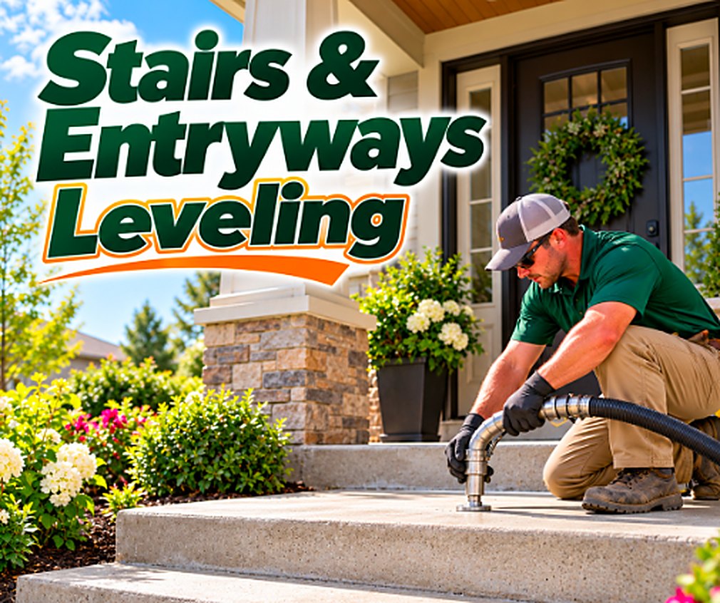 Stairs & Entryways Leveling technician lifting a settled concrete slab in Pomona, CA